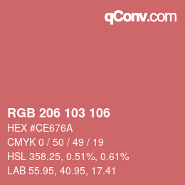 カラーコード: RGB 206 103 106 | qconv.com