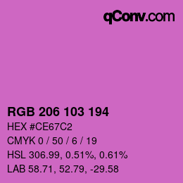 カラーコード: RGB 206 103 194 | qconv.com