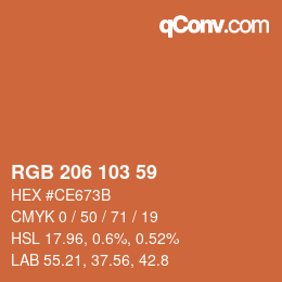 颜色代码: RGB 206 103 59 | qconv.com