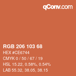 Color code: RGB 206 103 68 | qconv.com