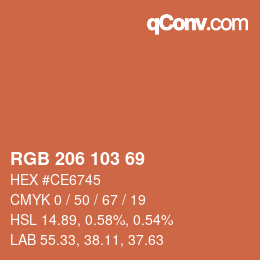 颜色代码: RGB 206 103 69 | qconv.com