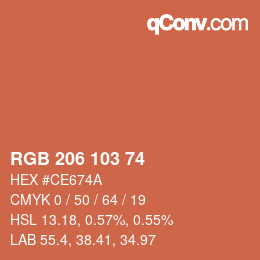 Color code: RGB 206 103 74 | qconv.com