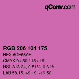 カラーコード: RGB 206 104 175 | qconv.com