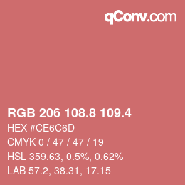 カラーコード: RGB 206 108.8 109.4 | qconv.com