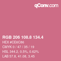 カラーコード: RGB 206 108.8 134.4 | qconv.com