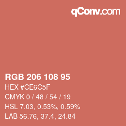 颜色代码: RGB 206 108 95 | qconv.com