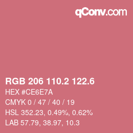 カラーコード: RGB 206 110.2 122.6 | qconv.com