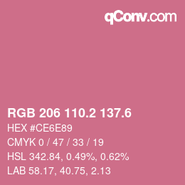 カラーコード: RGB 206 110.2 137.6 | qconv.com