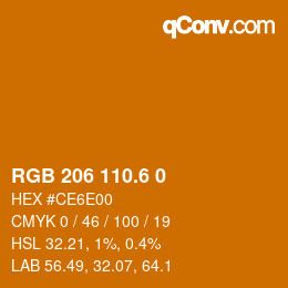 カラーコード: RGB 206 110.6 0 | qconv.com