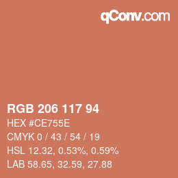 カラーコード: RGB 206 117 94 | qconv.com