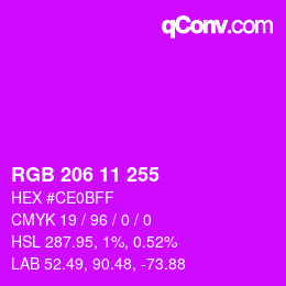 Color code: RGB 206 11 255 | qconv.com
