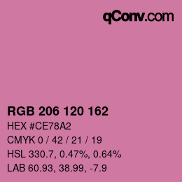 颜色代码: RGB 206 120 162 | qconv.com