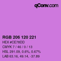 カラーコード: RGB 206 120 221 | qconv.com