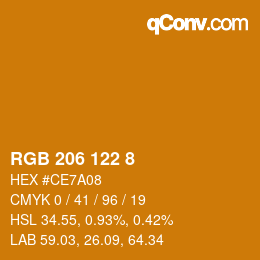 カラーコード: RGB 206 122 8 | qconv.com
