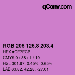 カラーコード: RGB 206 126.8 203.4 | qconv.com