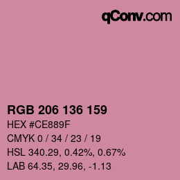 Color code: RGB 206 136 159 | qconv.com