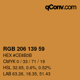 Color code: RGB 206 139 59 | qconv.com