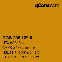 カラーコード: RGB 206 139 8 | qconv.com
