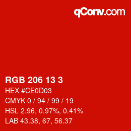 カラーコード: RGB 206 13 3 | qconv.com