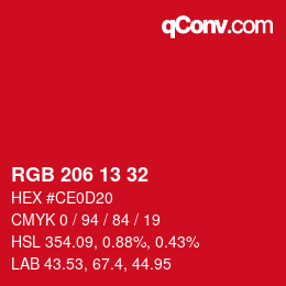 カラーコード: RGB 206 13 32 | qconv.com