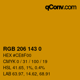 Color code: RGB 206 143 0 | qconv.com