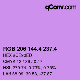 カラーコード: RGB 206 144.4 237.4 | qconv.com