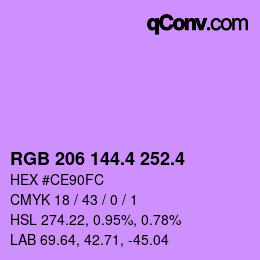 カラーコード: RGB 206 144.4 252.4 | qconv.com