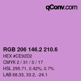 カラーコード: RGB 206 146.2 210.6 | qconv.com