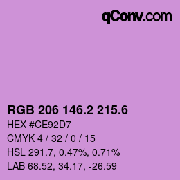 カラーコード: RGB 206 146.2 215.6 | qconv.com