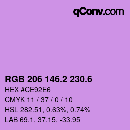 カラーコード: RGB 206 146.2 230.6 | qconv.com