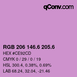カラーコード: RGB 206 146.6 205.6 | qconv.com