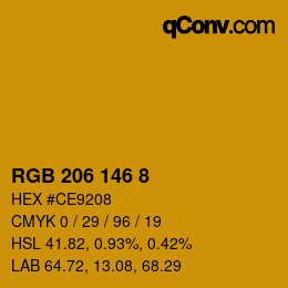 カラーコード: RGB 206 146 8 | qconv.com