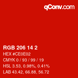 Color code: RGB 206 14 2 | qconv.com