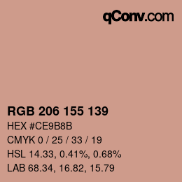 カラーコード: RGB 206 155 139 | qconv.com