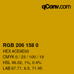 カラーコード: RGB 206 158 0 | qconv.com