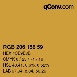 Color code: RGB 206 158 59 | qconv.com