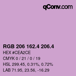 カラーコード: RGB 206 162.4 206.4 | qconv.com