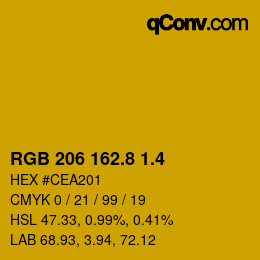 カラーコード: RGB 206 162.8 1.4 | qconv.com