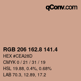 カラーコード: RGB 206 162.8 141.4 | qconv.com