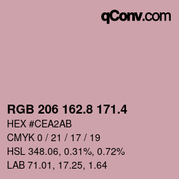 カラーコード: RGB 206 162.8 171.4 | qconv.com