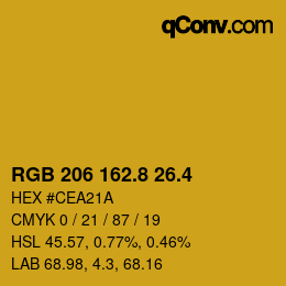 カラーコード: RGB 206 162.8 26.4 | qconv.com