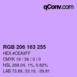 Color code: RGB 206 163 255 | qconv.com