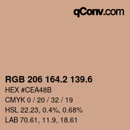 カラーコード: RGB 206 164.2 139.6 | qconv.com
