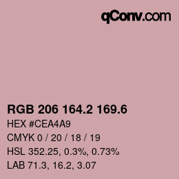 カラーコード: RGB 206 164.2 169.6 | qconv.com