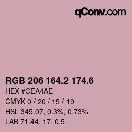 カラーコード: RGB 206 164.2 174.6 | qconv.com