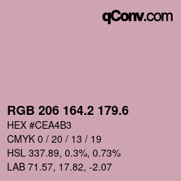 カラーコード: RGB 206 164.2 179.6 | qconv.com