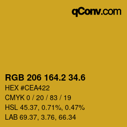 カラーコード: RGB 206 164.2 34.6 | qconv.com