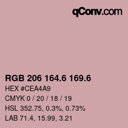 カラーコード: RGB 206 164.6 169.6 | qconv.com