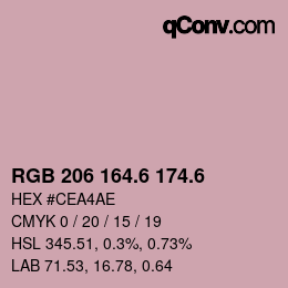 カラーコード: RGB 206 164.6 174.6 | qconv.com