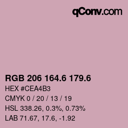カラーコード: RGB 206 164.6 179.6 | qconv.com